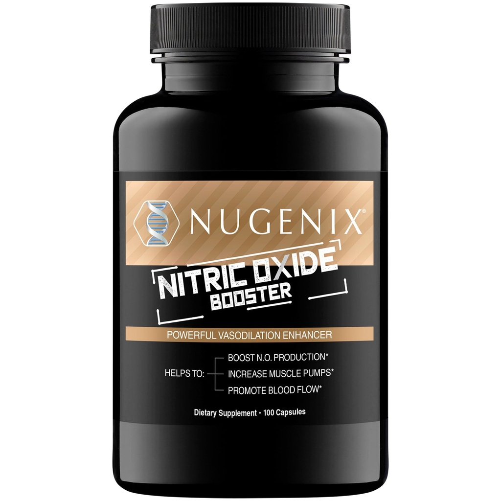 Nugenix Nitric Oxid Booster Supplement - Nitric Oxid Flow, L-Arginin, L-Citrullin, Pine Bark Extract - Vasodilator - 100 Kapseln