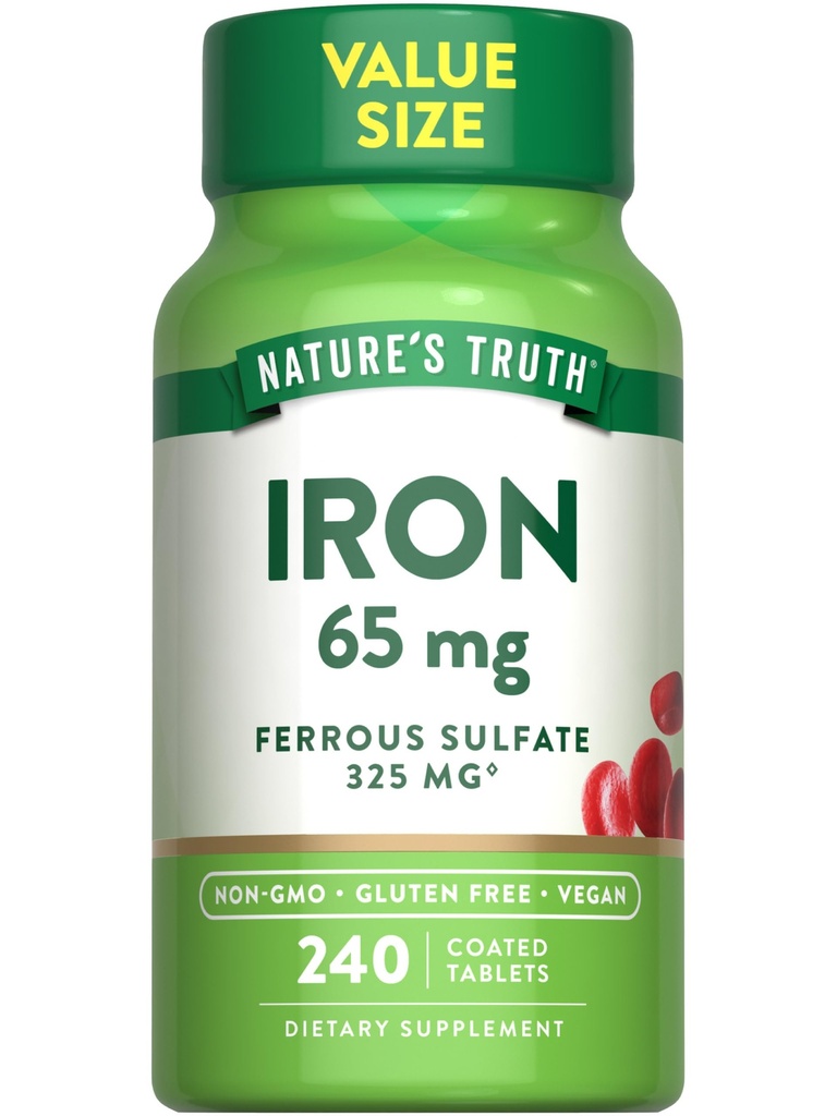 Natur Wahrheit Eisen Tabletten 65mg | 240 Count | 325mg Eisensulfat | Vegan, Non-GMO & Gluten Kostenlose Ergänzung