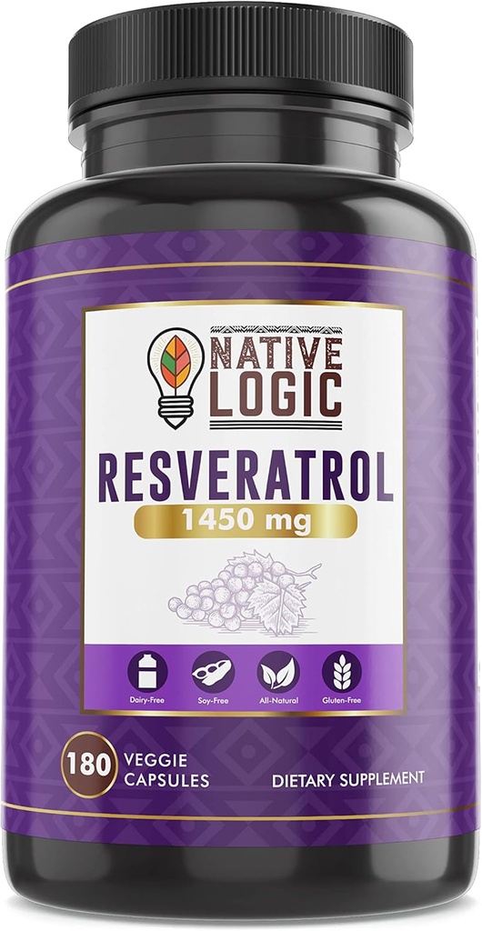 Trans-Resveratrol mit Antioxidantien 180 Kapseln mit Acai Berry, Grape Seed und Green Tea Leaf Extract, 1450mg. Unterstützt Herz-Kreislauf-Gesundheit und Immunsystem