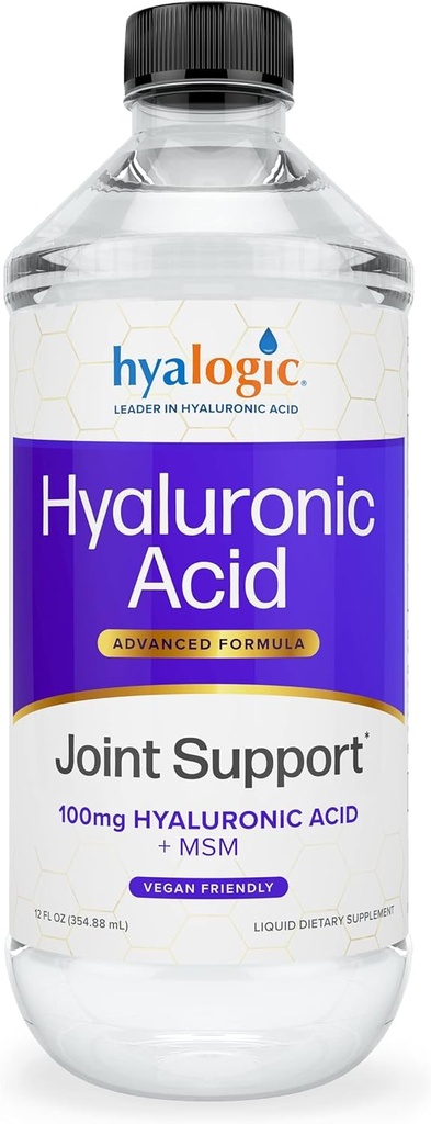 Supplément de soutien à l'acide hyaluronique Hyalogic (12 oz) – Supplément à l'acide hyaluronique – MSM et 100 mg – Suppléments à l'acide hyaluronique pour les femmes et les hommes pour la santé articulaire globale