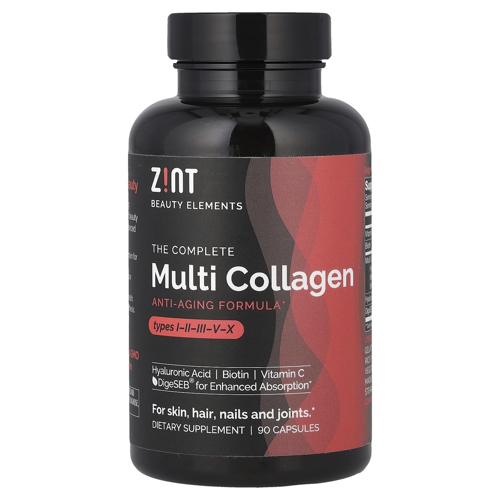 Zint Multi Collagen Pillen - Collagen Ergänzungen für Haare, Haut, Nägel & Gelenke Gesundheit - hydrolysierte Collagen Ergänzung mit Typ I, II, III, V, X Collagen Peptide, 90 Zähler