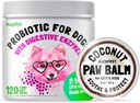 LEGITPET Probiotiques pour chiens avec enzymes digestives naturelles + prébiotiques pour allergie et déchiquetage 120 Mâches molles et crème de cire de baume à pattes avec huile de coco naturelle 2oz