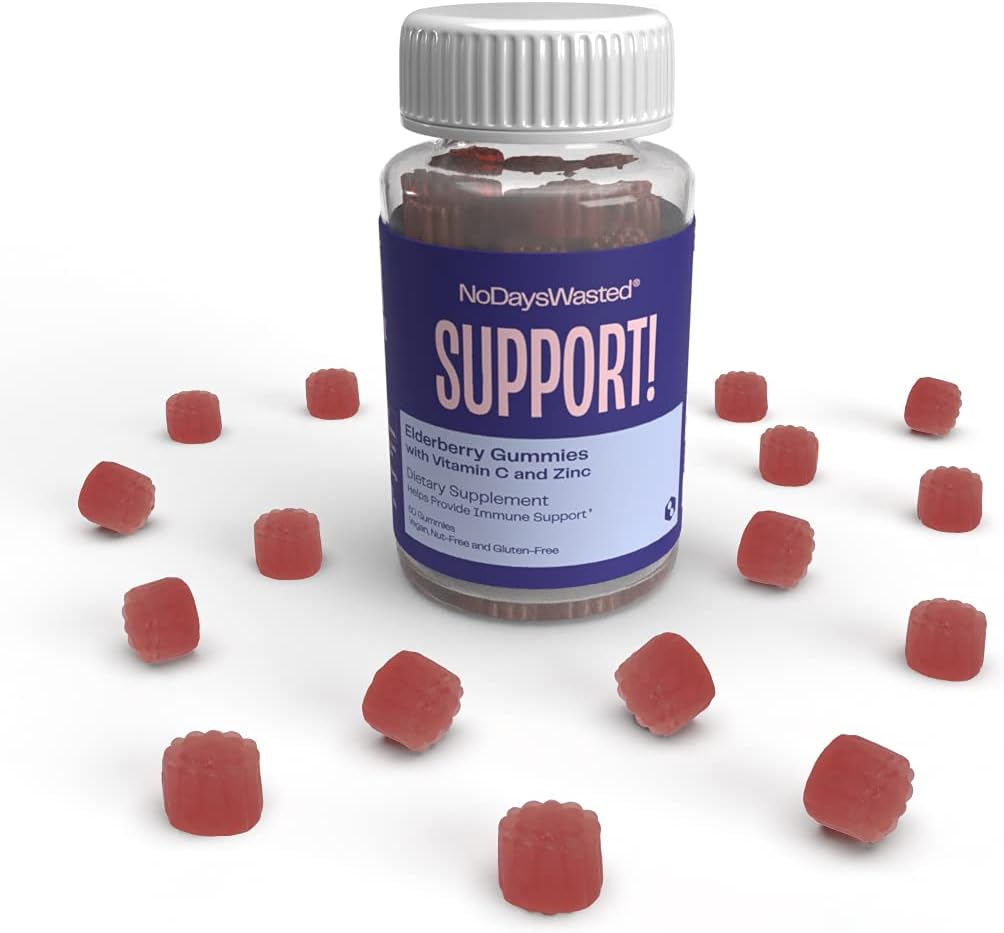 Immun-Support-Gummien - No Days Wasted - 60 Count - Hilfe Unterstützung starkes Immunsystem - Elderberry, Vitamin C und Zink-Gummi - pflanzliche Nahrungsergänzung - Vegan Pflanze basiert, Glutenfrei, Nüssefrei
