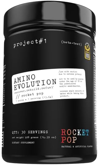 Projekt #1 AminoEVolution: Muskelunterstützung & Erholung - BCAAs, EAAs, Elektrolyte & Keto Friendly Energy Boost - Pre & Post Workout Pulver für Männer & Frauen - RocketPop Flavor - 30 Servierungen