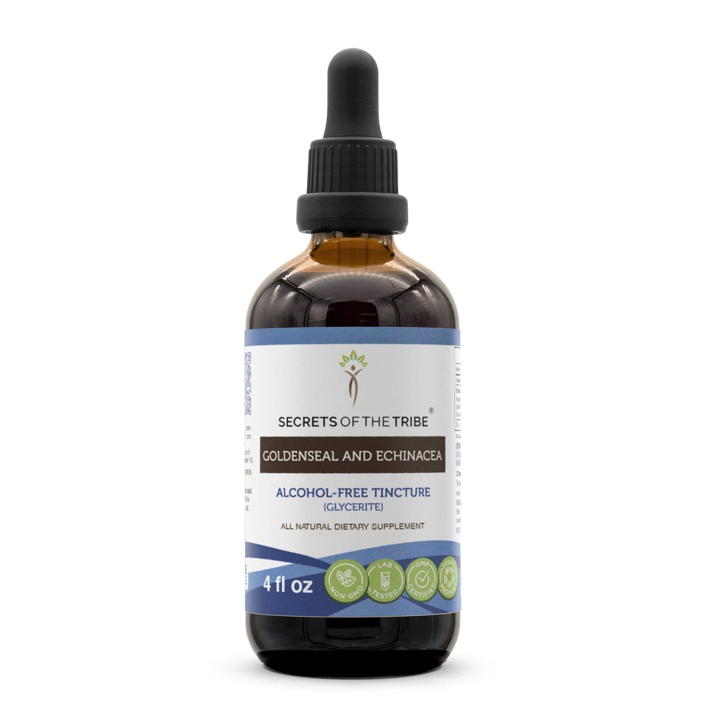 Secrets of the Tribe Goldenseal and Echinacea Alcohol-Free Liquid Extract, Kräuter (Echinacea Root (Echinacea Purpurea), Goldenseal Root (Hydrastis Canadensis)) Tinktur Supplement (4 FL OZ)