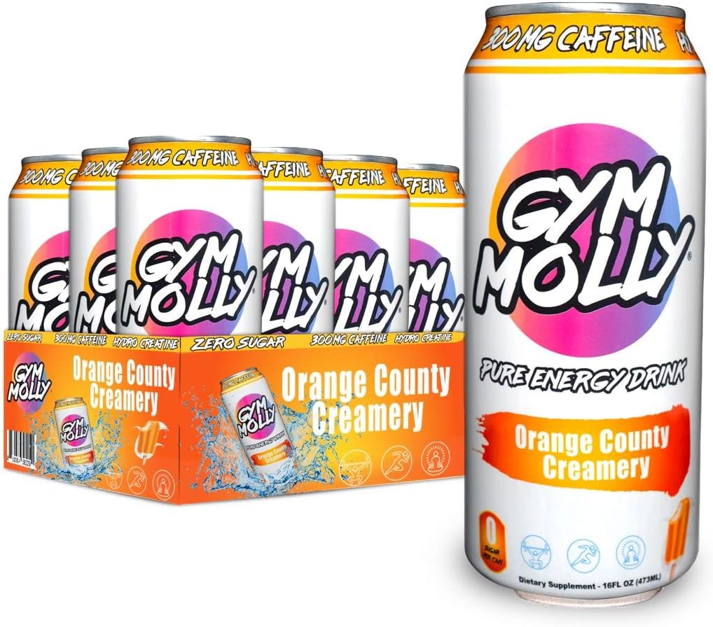 Gym Molly Orange County Creamery Energy Drink Cans | Zero Sugar | Hydro Creatine | Vegan BCAAs | B Vitamine | 16 fl oz (Pack von 12)