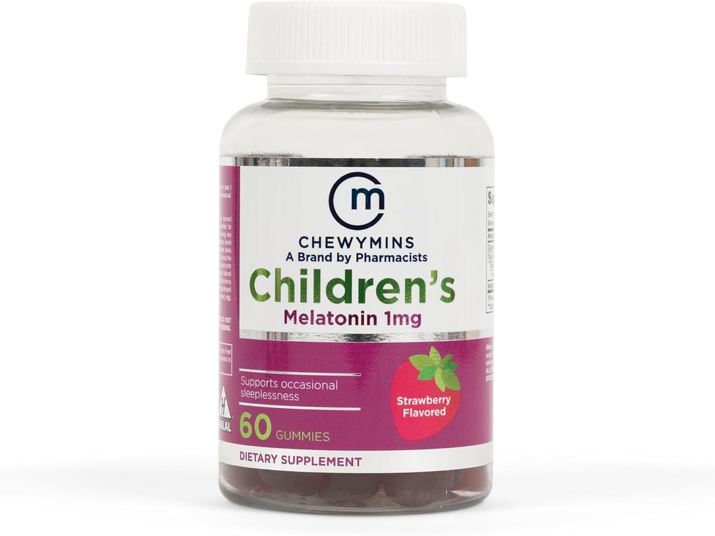 Halal Kinder Melatonin Gummis - Erdbeere, Orange und Zitronenflavor - Non-GMO, Organic - Unterstützt Schlaf - 60 Gummis