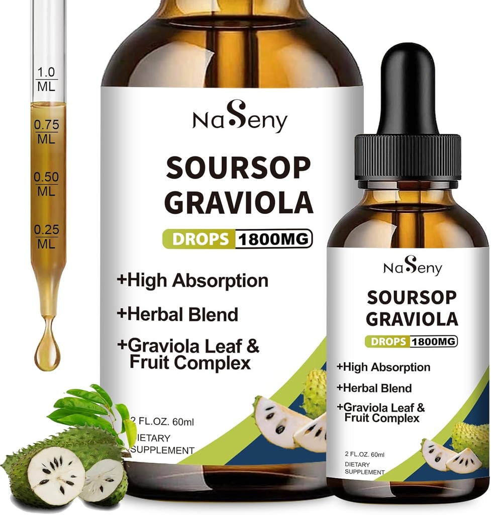 Soursop Bitters Liquid, Soursop Bitters für Immun-, Antioxidans, Verdauungs-, Graviola-Frucht- und Blattextrakttropfen, Kräuterextrakt mit Vitamin für Zellunterstützung & Regeneration, Tagesergänzung, 2 FL OZ
