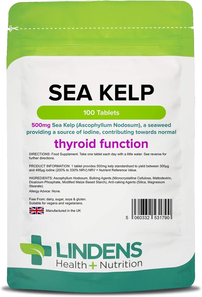 Lindens Kelp Tablets 100 x 500mg Hohe Potenz 1-a-Day