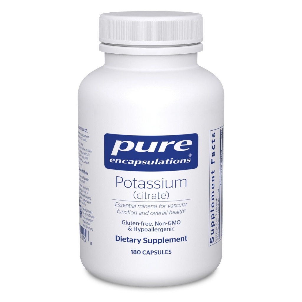 Pure Encapsulations Kalium (Citrate) - Essential Electrolyte Supplement zur Unterstützung Nerve & Muskel-Funktion, Adrenals, Hormone, Herz-Gesundheit & Energie * - Kalium-Zitrat Kapsel - 180 Kapseln
