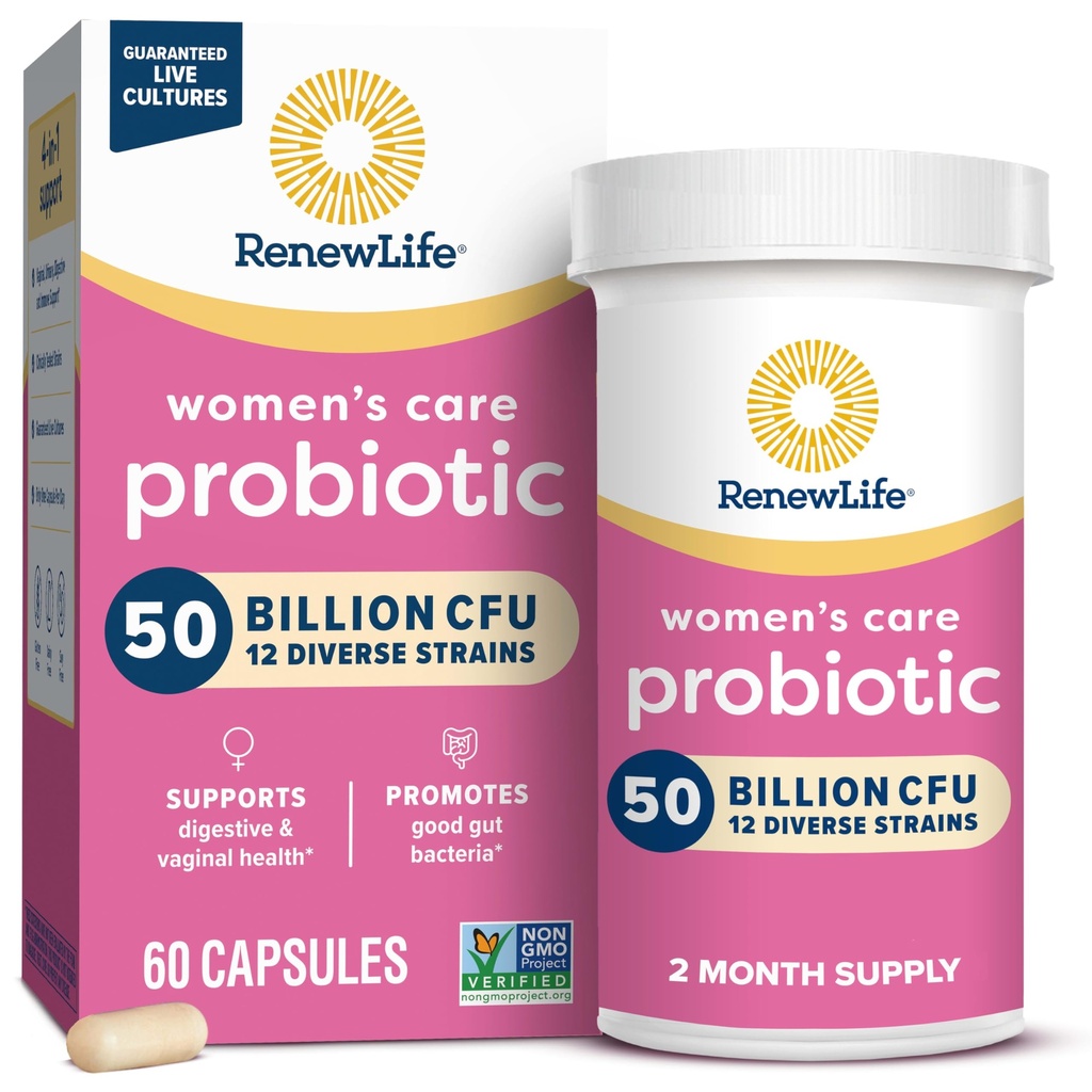 Renouveler la vie Capsules probiotiques pour femmes, 50 milliards d'UCF garantis, soutient l'équilibre du pH, vaginal, urinaire, digestif et immunitaire santé(2), L. Rhamnosus GG, laiterie, soja et sans gluten, 60 comte