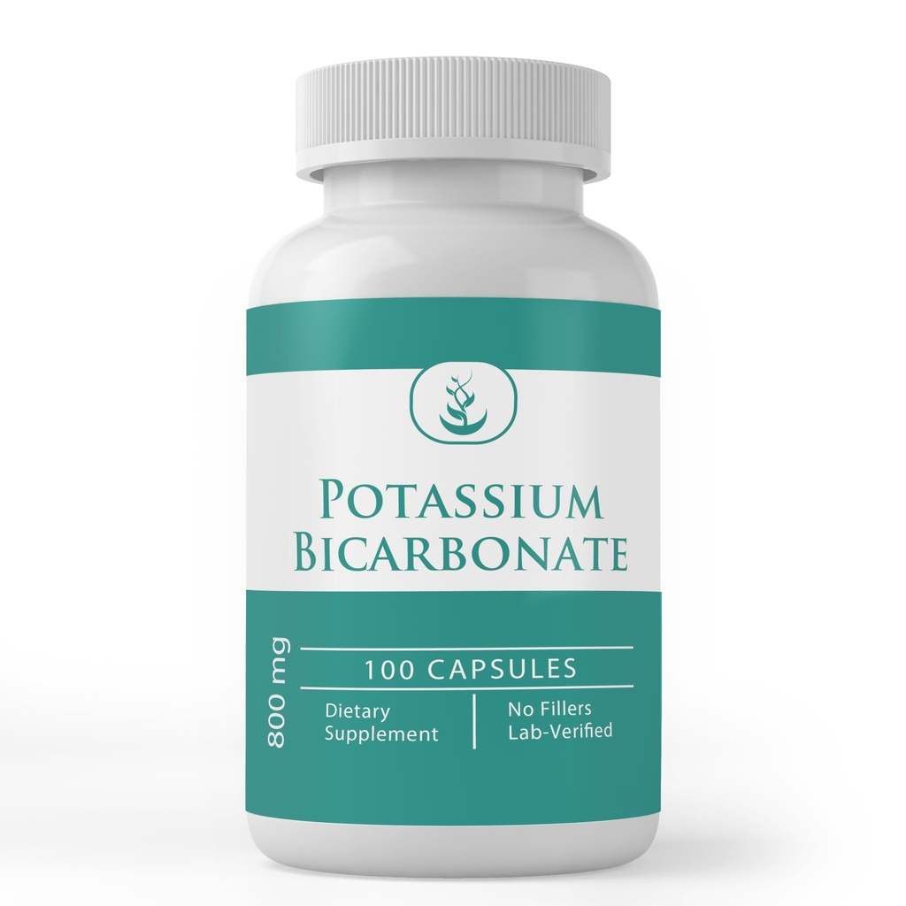 Ingrédients originaux purs Bicarbonate de potassium, (100 gélules) Toujours pur, sans additifs ou charges, laboratoire vérifié