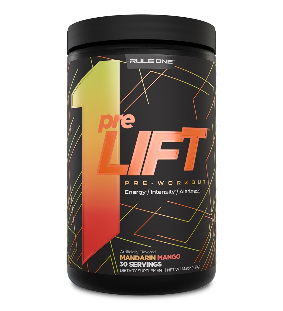Regel 1 preLIFT Pre-Workout - 6g Citrulline, 3.2g Beta Alanine, 3 Koffeinquellen + 20 Andere für Energie, Alertness, & Endurance (30 Servierungen, Mandarin Mango)
