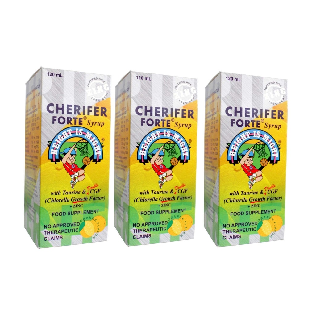 3 CHERIFER Forte Syrup w/Taurine & Double Chlorella Wachstumsfaktor + Zink 120ml