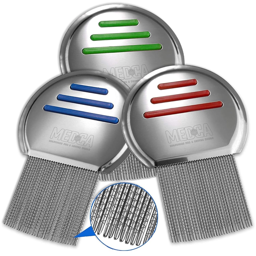 Lice Comb - (Pack von 3) Kopf-Lice-Behandlung, die individuell verpackt professionelle Edelstahl-Louse und Nit-Combs entfernt Eier mit abgerundeten Tipps für Komfort