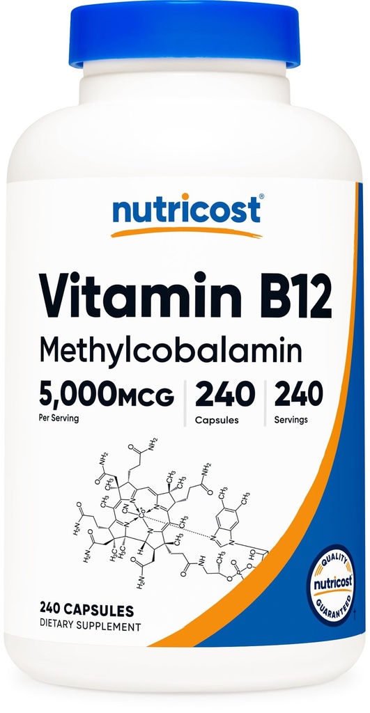 Nutricost Vitamin B12 (Methylcobalamin) 5000mcg, 240 Kapseln - Vegetarische Kapseln, Non-GMO, Gluten Free B12 Supplement