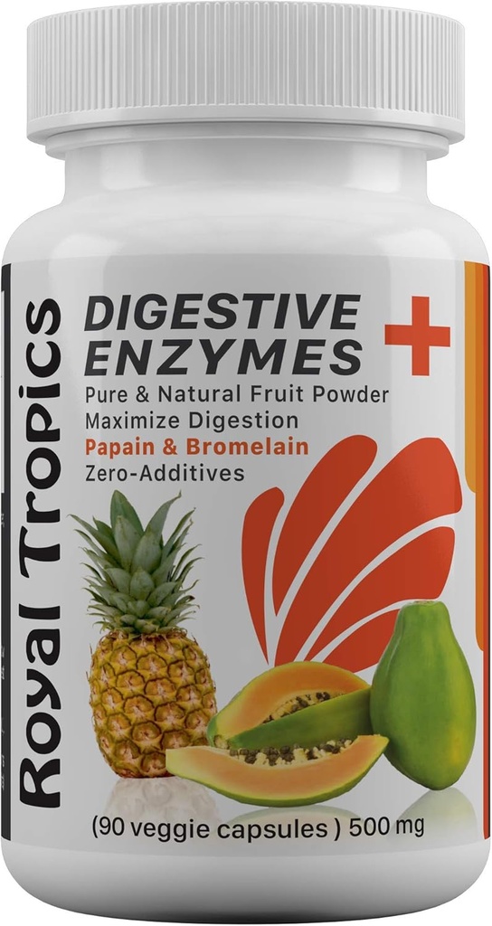 Royal Tropics Verdauungsenzym Ergänzungen - Vegetarische Formel mit Green Papaya Hinzugefügt Bromelain Säure Reducer für Perfect Gut Health Veggie 90 Kapseln 500 mg