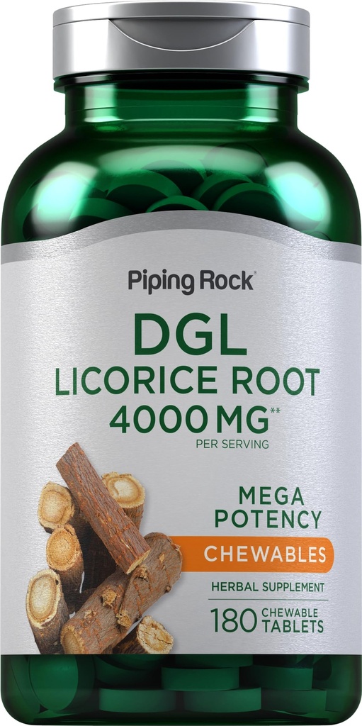 Piping Rock DGL Licorice Kaubare Tabletten 4000mg | 180 Count | Mega Potency Deglycyrrhizinated | Kräuterextrakt Ergänzung | Vegetarisch, Non-GMO