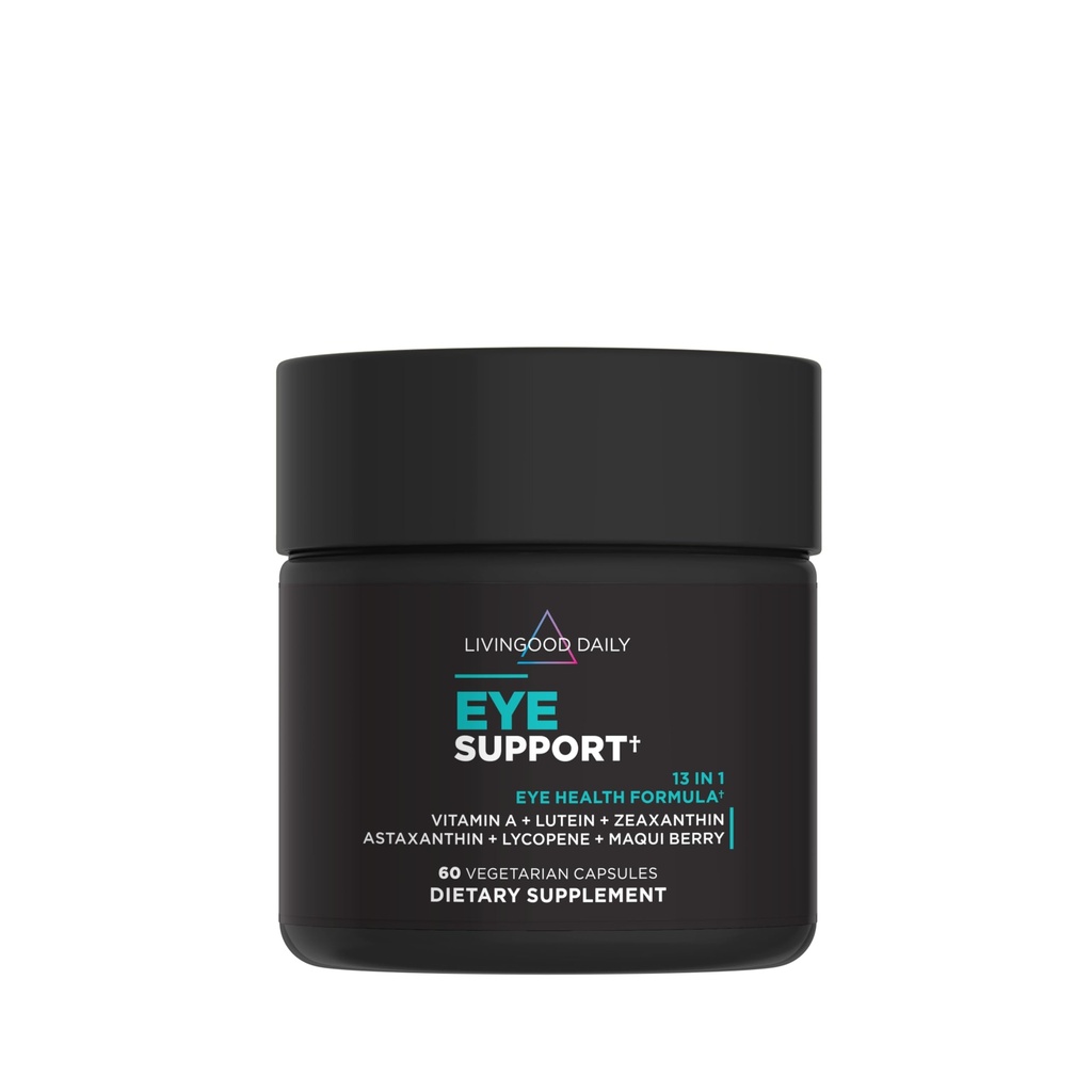 Livingood Daily Eye Support, 13-en-1 Supplément Vision avec Lutéine, Zeaxanthine, Astaxanthine, Vitamine A, Lycopène, Maqui Berry et plus, favorise la santé des yeux, protection de la lumière bleue, végétalien, 60 capsules