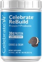 Célébrez les vitamines Reconstruire la poudre de protéines avec les probiotiques et les prébiotiques - 20g Whey Isolate Protein, haute fibre, pour les patients de chirurgie bariatrique - Cookies et crème (15 portions)