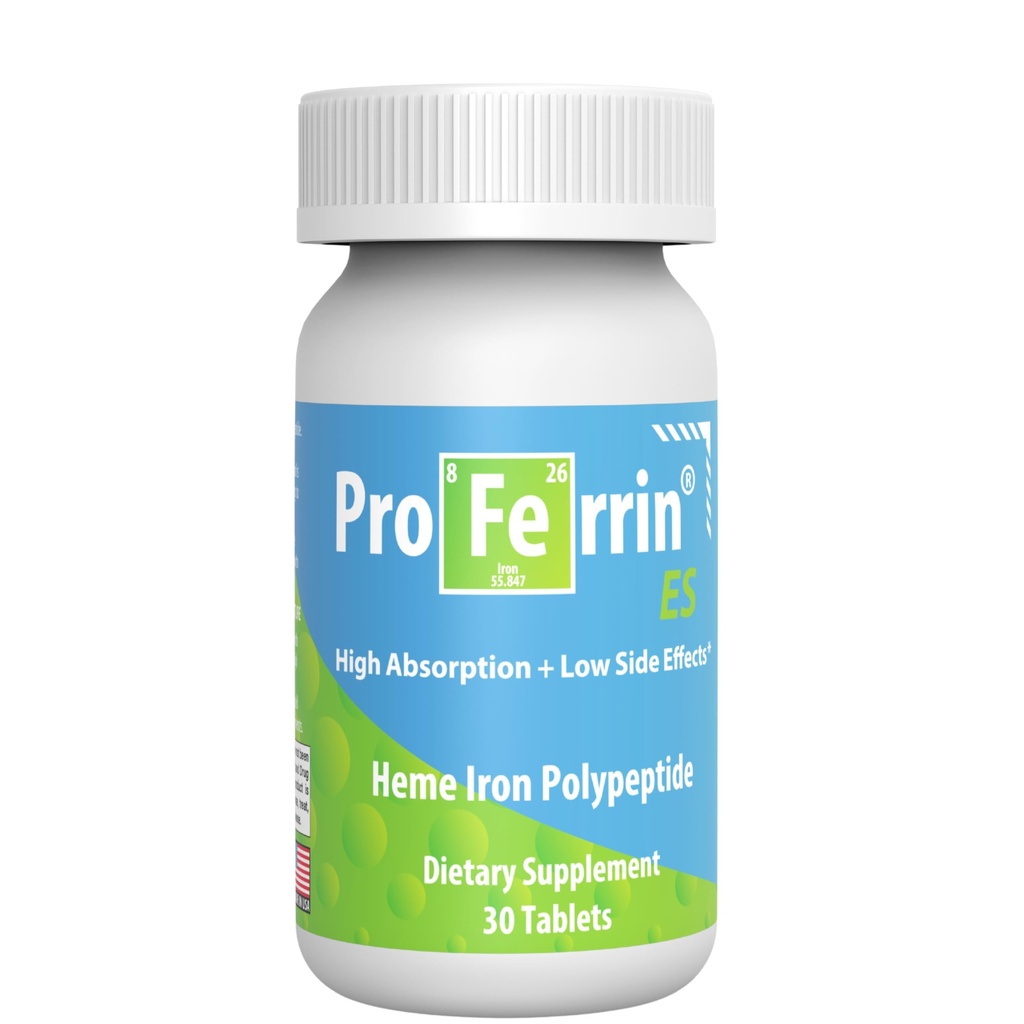 Proferrin ES- 10,5mg hochabsorbierendes Heme Iron Polypeptid. Hergestellt in den USA. 30 Tabletten. Ganz ruhig im Gut. Nicht von Kaffee, Kalzium oder PPI betroffen.