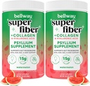 Bellway Super Fiber Powder + Collagen (2 Pack), Sugar-Free Psyllium Husk Pulver mit Collagen Peptides und Hyaluronsäure für Gut Gesundheit, Gesunde Haut, Nägel, Knochen & Gelenke, Wassermelone (21,2 oz)