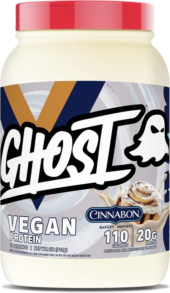 GHOST Vegan Protein Powder, Cinnabon - 2lb, 20g Protein - Pflanzenbasierte Pea & Bio Kürbisprotein - Post Workout & Nutrition Shakes, Smoothies, & Baking - Soy & Gluten-Free