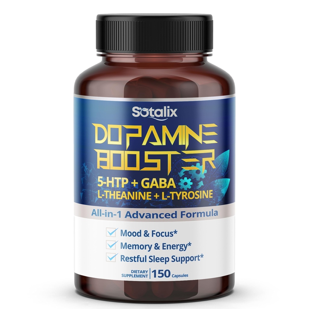 5-HTP + GABA avec L-Theanine + L-Tyrosine - Mood & Focus, Memory & Energy, Reposful Sleep Support - USA Made & Tested (150 jours d'approvisionnement (paquet de 1))