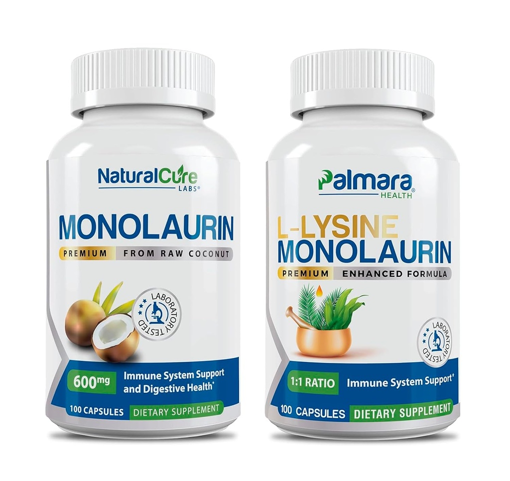 Ensemble de laboratoires de guérison naturels: Premium Monolaurin 600mg + L-Lysine + Monolaurin 1:1 Rapport