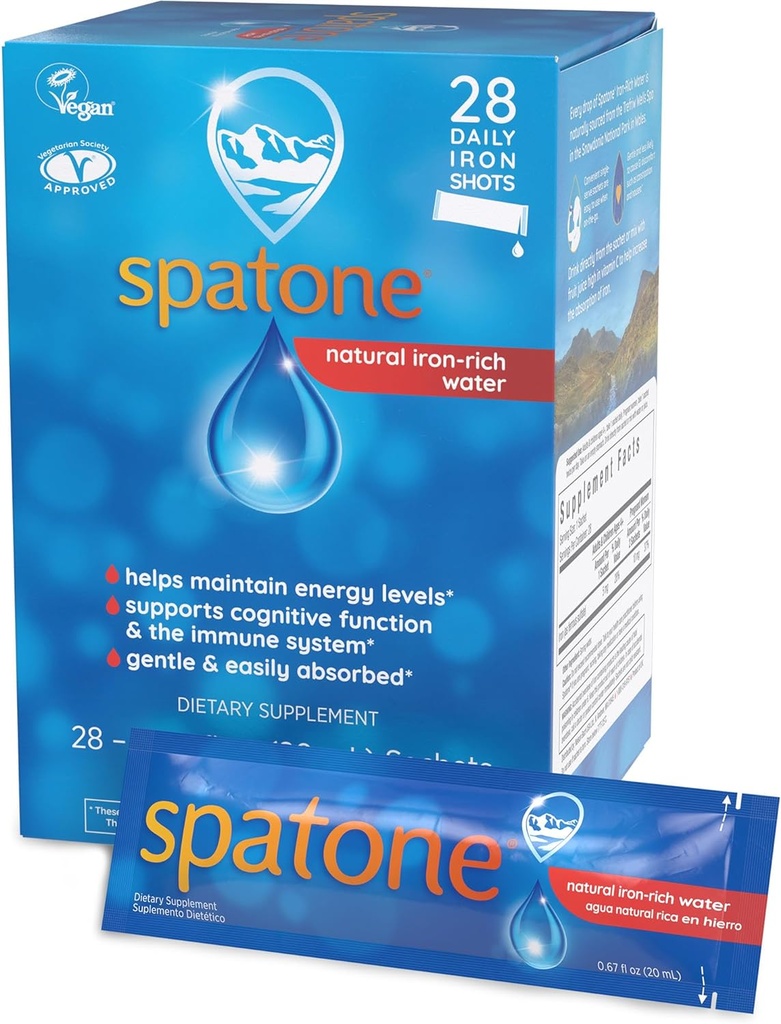 Spatone Natural Liquid Iron Supplement für Damen - Herren & Kinder Alter 4+ - Ideal während der Schwangerschaft - einfach absorbiert &amp; Gestank - Vegan - Vegetarisch - Original Flavor - 28-Day - 5mg Eisen Per 20mL Sachet