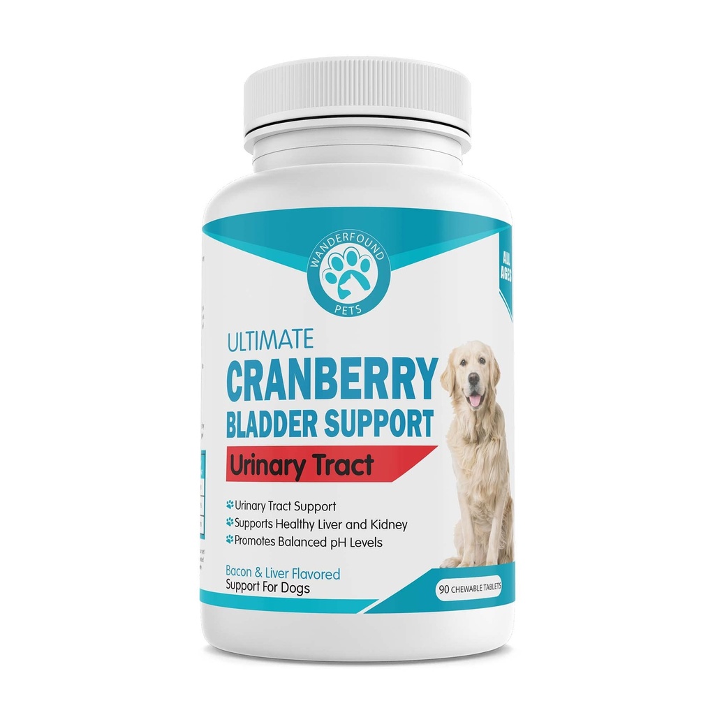 Wanderfound Haustiere Ultimate Cranberry Bladder UTI Unterstützung Ergänzung für Hunde - Hund Urinary Tract Infection Incontinence Formel mit Cordyceps Pilz - Bacon & Liver Flavor - 90 Chewable Tablets