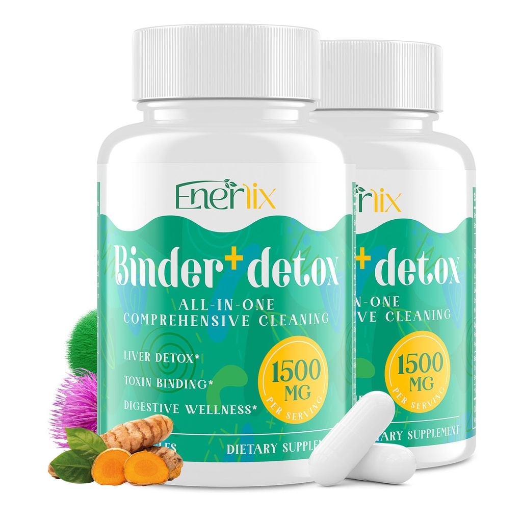 15-in-1 Detox Binder, Aktivkohle, Zeolit & Bentonit Clay, Chlorella, 1500 MG Detox Supplement Maximum Absorbent, Liver Gut Digestive Detox Cleanse, 180 Vegan Kapseln