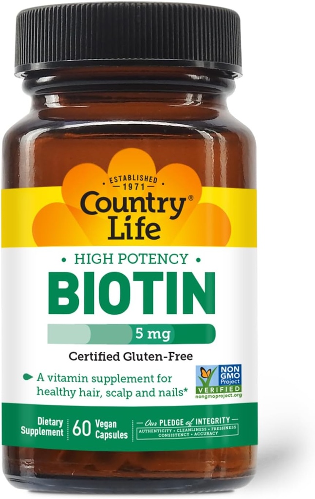 Country Life - Biotin High Potency, 5 mg - 60 Vegan Kapseln