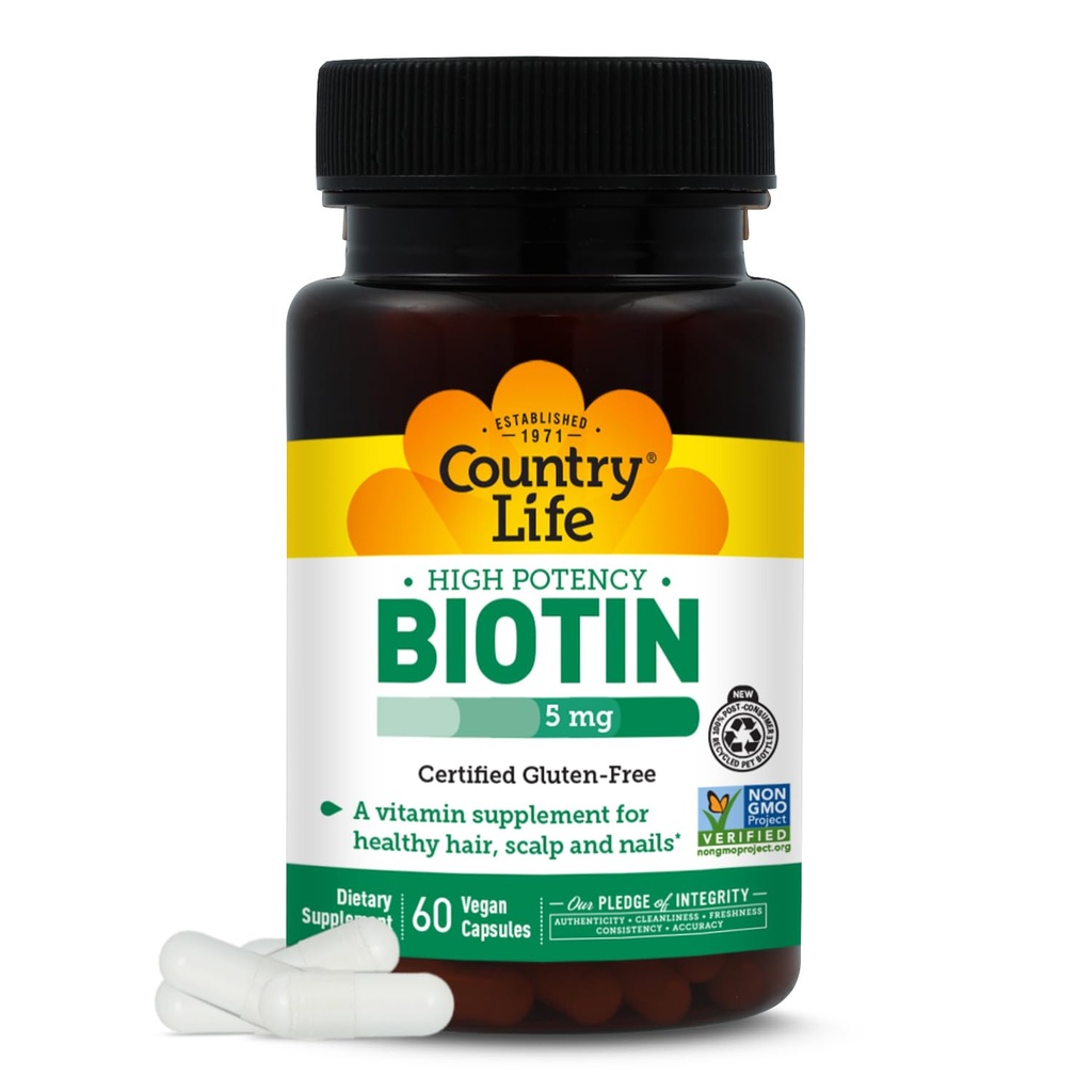 Vie dans le pays - Biotin High Potency, 5 mg - 60 gélules de végétalien