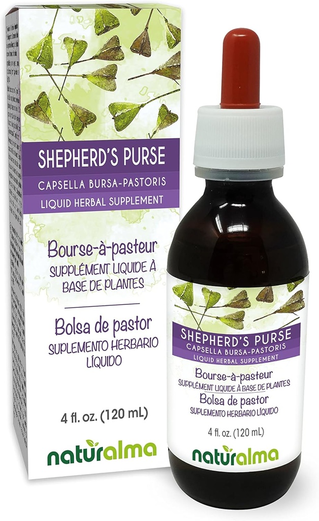 Naturalma Shepherd's Purse (Capsella Bursa-pastoris) Kräuter Alkoholfreie Tinktur - 4 fl oz Flüssiger Extrakt in Tropfen - Kräuterergänzung - Vegan