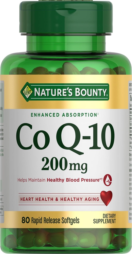 Bounty CoQ10 de la nature, soutient la santé cardiaque, supplément alimentaire, 200mg, 80 Softgels à libération rapide