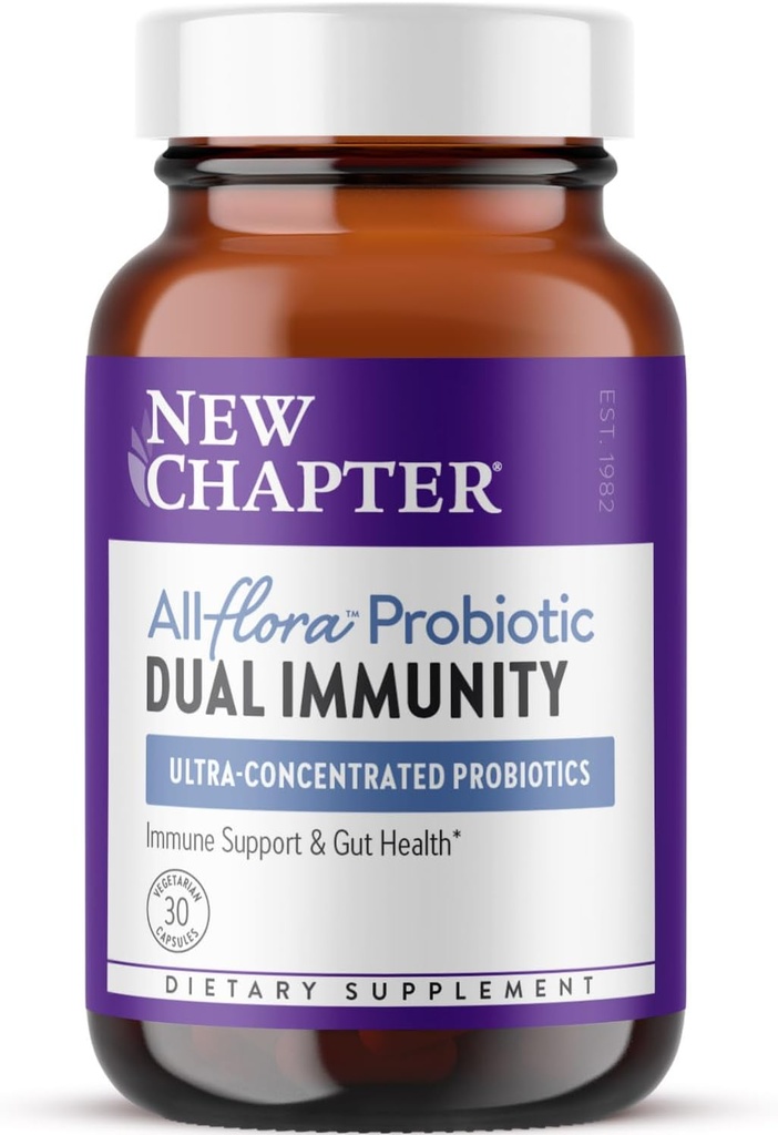 New Chapter All-FloraTM Probiotic Dual Immunity, Clinical-Strength Ingredients - Highly Concentrated Probiotics for Active Immune Support & Gut Health + Immun-Boosting Fermented Postbiotics, 30 ct