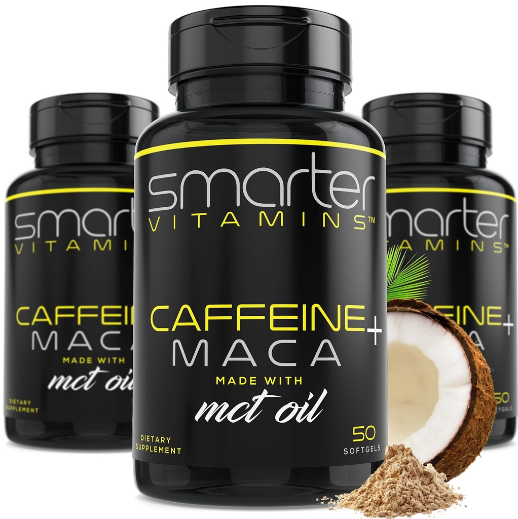 (3 Pack) Smarter Energy Pills, 200mg Koffein & Coconut MCT Öl mit Maca Root, 150 Liquid Softgels