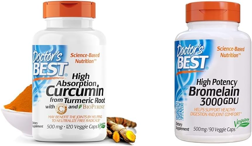 Dr. BEST DRB-00107 High Absorption Curcumin aus Kurkumawurzel mit C3 Complex & BioPerine 500mg & 3000 GDU Bromelain Proteolytic Digestive Enzymes Supplements, Unterstützt gesunde Verdauung