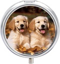 Medicine Box 3 Compartment Pill Box Cute Small Pill Box Golden Retriever Dogs Puppies Pets Printed Round Pill Box Multi Function Pill Box for Vitamins Fish Oil Supplements Pearls