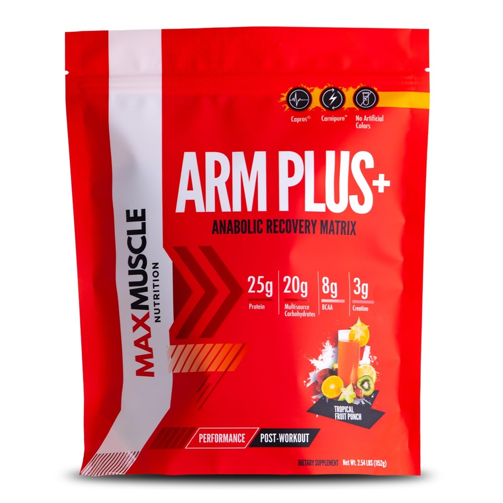 Max Muscle Arm Plus+ Anabolic Recovery Matrix | 25g Protein, 8g Bcaas, 3g Creatine Monohydrate | Whey Protein, Aminosäuren, Antioxidantien, Glutamin, Elektrolyte (Tropical Punch, 2.54 lb)