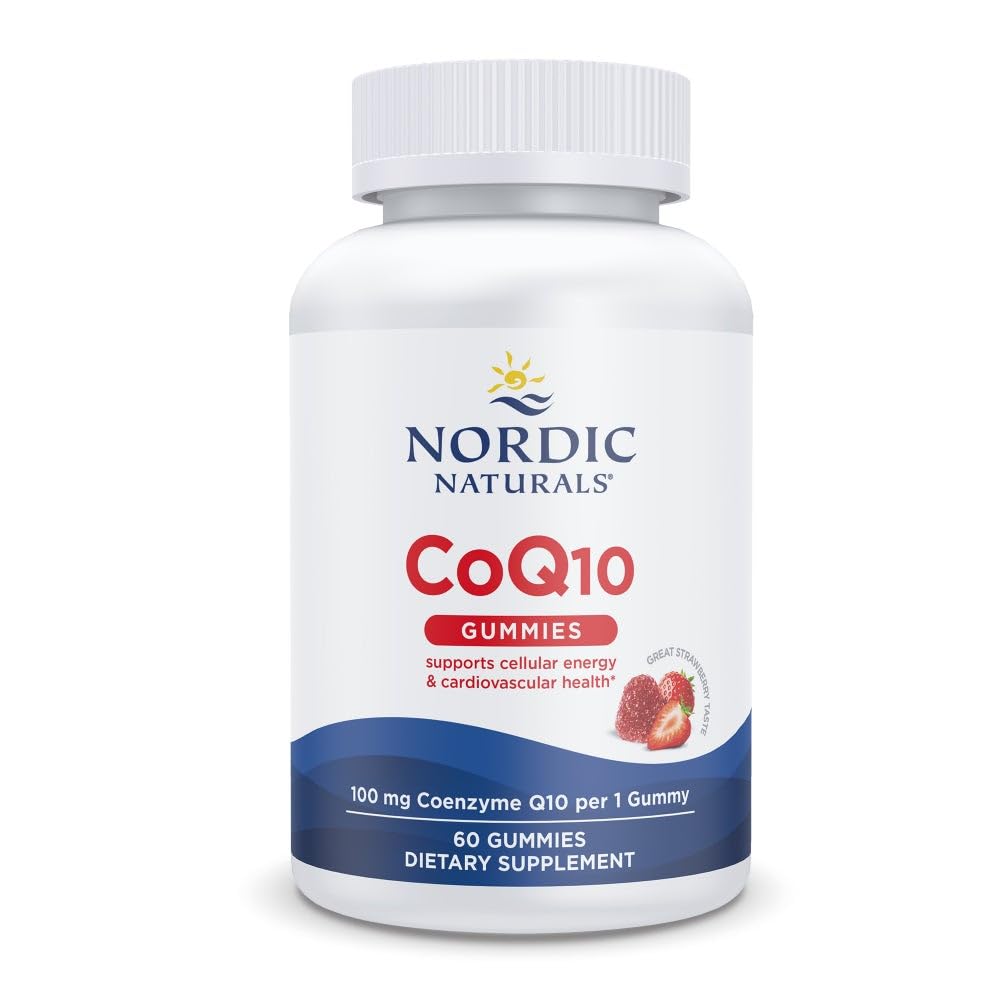 Nordic Naturals CoQ10 Gummis, Erdbeere - 60 Gummis - 100 mg Coenzym Q10 (CoQ10) - Großer Geschmack - Herzgesundheit, Cellular Energy Production, Antioxidant Support - Non-GMO, Vegan - 60 Servietten
