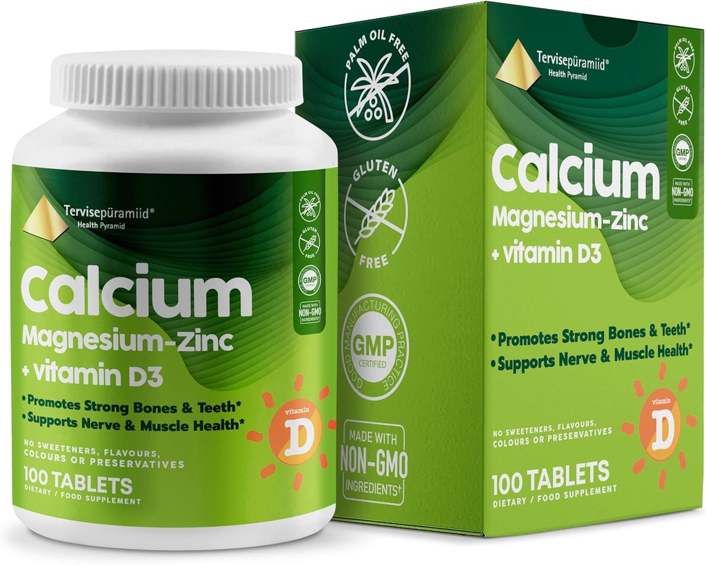 Gesundheit Pyramid Calcium Magnesium Zink mit Vitamin D3 Ergänzung für starke Knochen und Zähne Cal Mag Zink unterstützt Nerve und Muskel Gesundheit 100 Vegan Tabletten