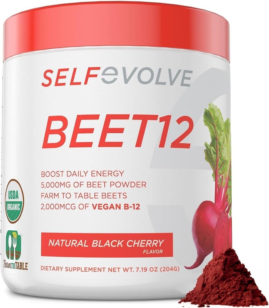 Beet Root Powder Organic 5000mg mit Vitamin B12 (Methylcobalamin) und Trace Minerals in natürlichem Schwarz Cherry Flavor, 0g Hinzugefügt Zucker – Vegan Nahrungsergänzung (30 Servierungen)