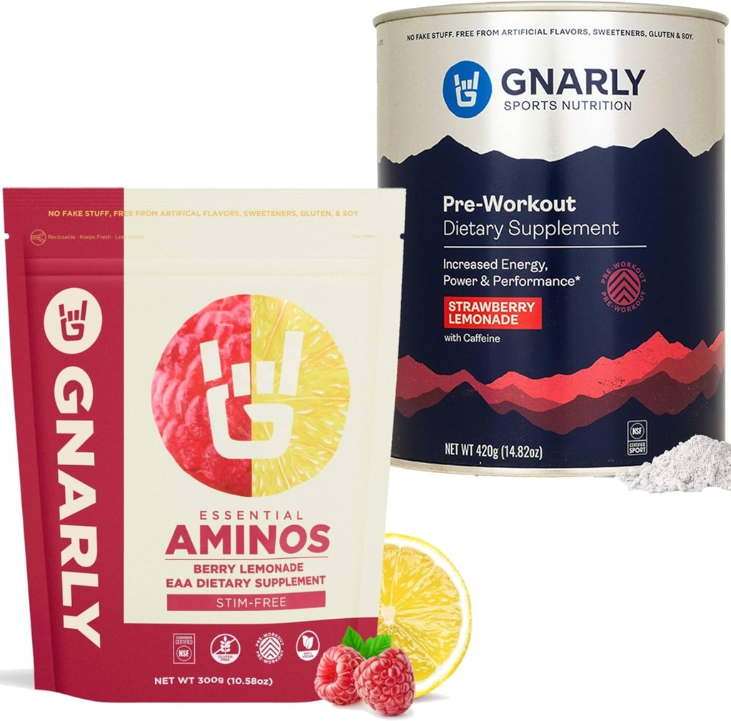 Nutrition Gnarly Pré-entraînement Gnarly Lemonade aux fraises (14.82oz) Aminos Berry Lemonade Caféine Gratuit (10.58oz)