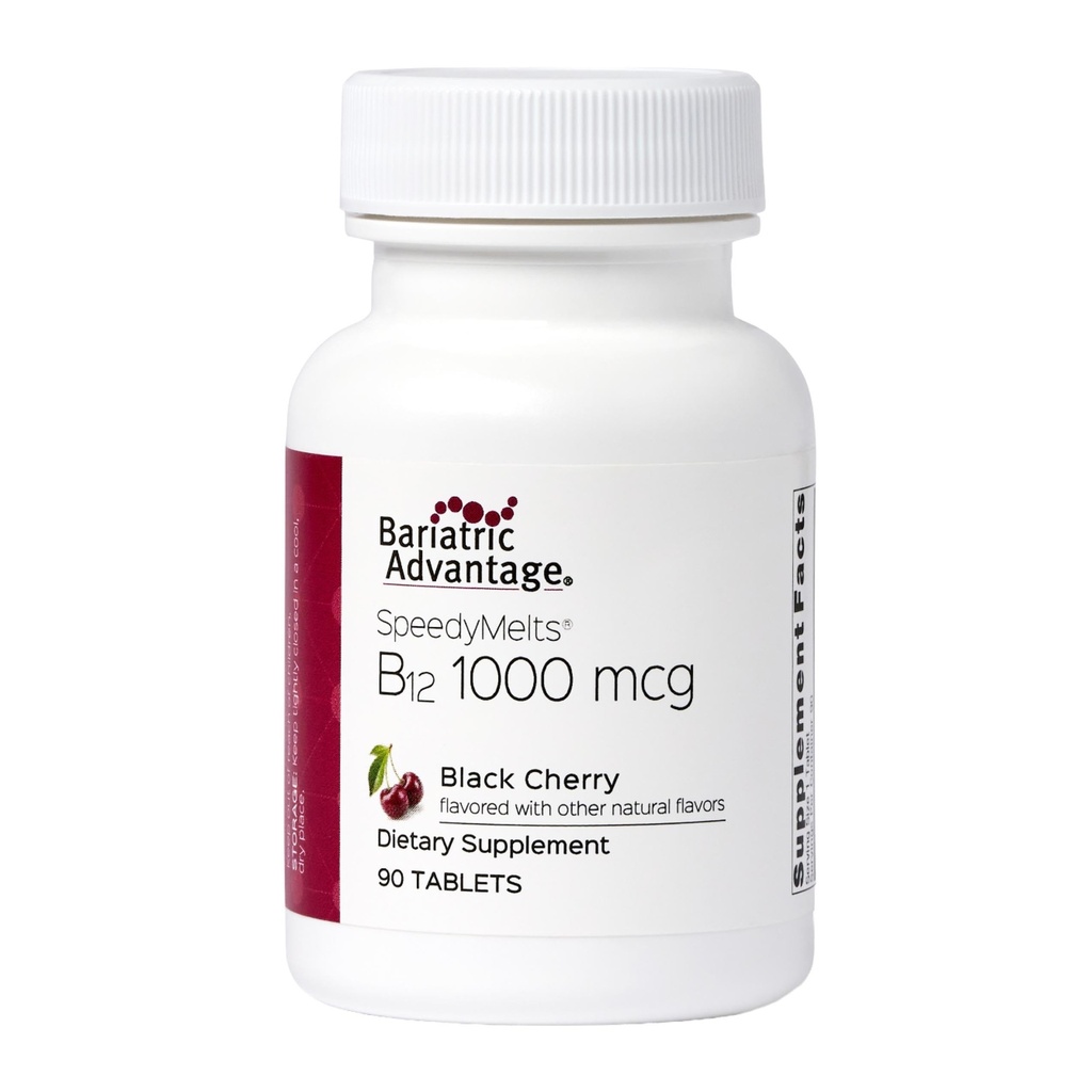 Bariatric Advantage B-12 Speedy Melts, Vitamin B12 1000 mcg Supplement, Fast Melting mit 200 mcg Folsäure für Ernährungsunterstützung - Schwarze Kirsche, 90 Count