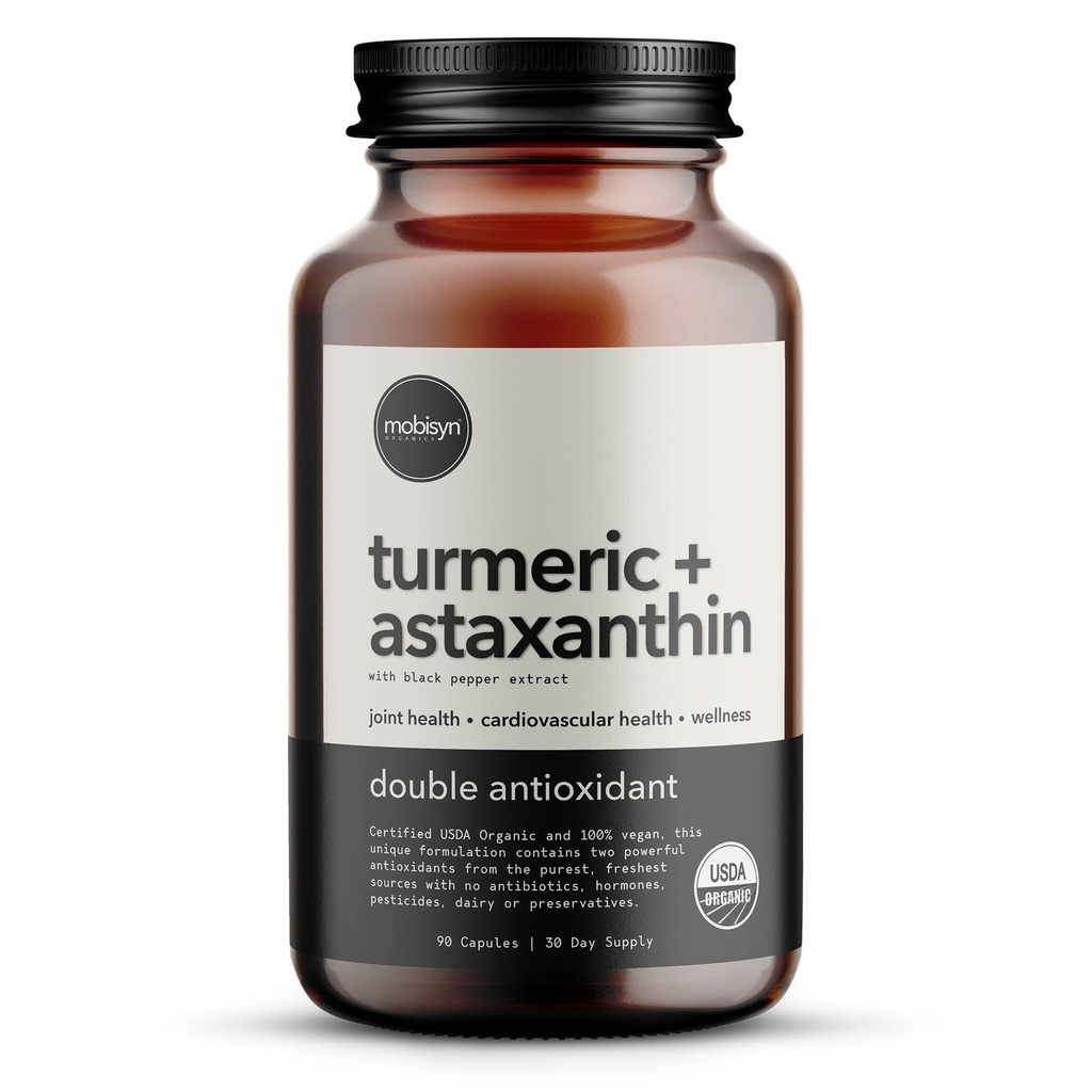 Bio Astaxanthin 12mg Plus Kurkuma 1500mg, Schwarzer Pfeffer Extrakt, hohe Absorption, Auge, Herz, Haut, Gelenk, Vegan, Glutenfrei, Non-GMO, Doppel Antioxidans, Kurkuma Ergänzung, 30-Tage