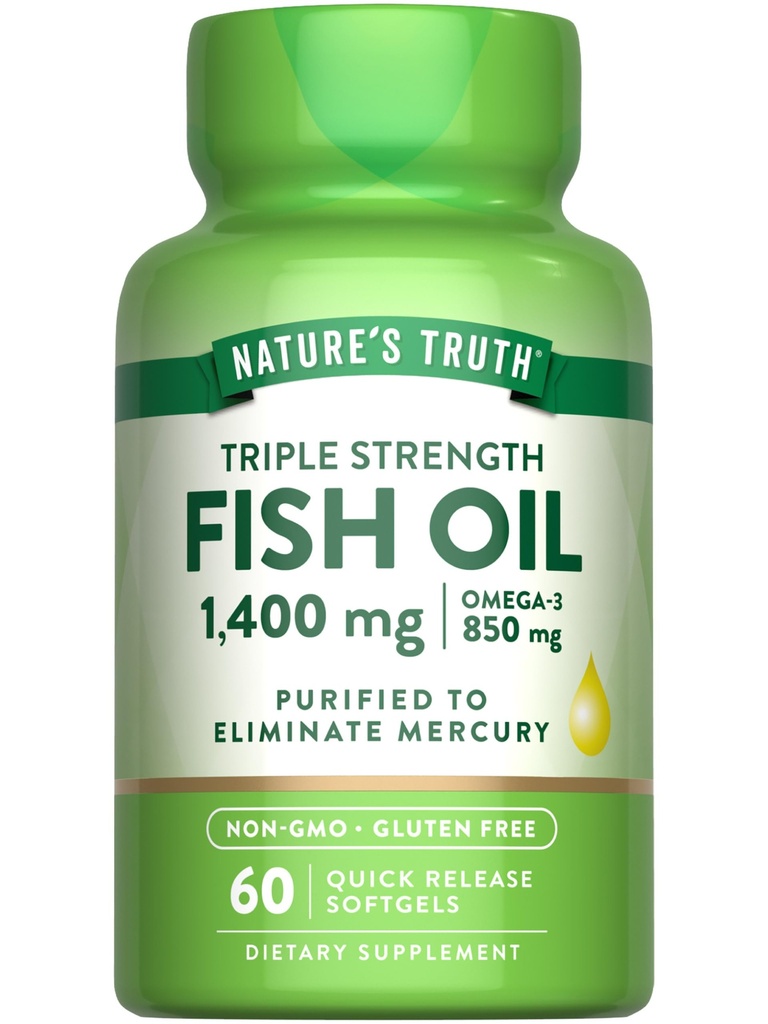 Nature's Truth Triple Strength Fish Oil Softgels | 1400 mg | 60 Count | Active Omega 3 | Non-GMO & Gluten kostenlose Ergänzung