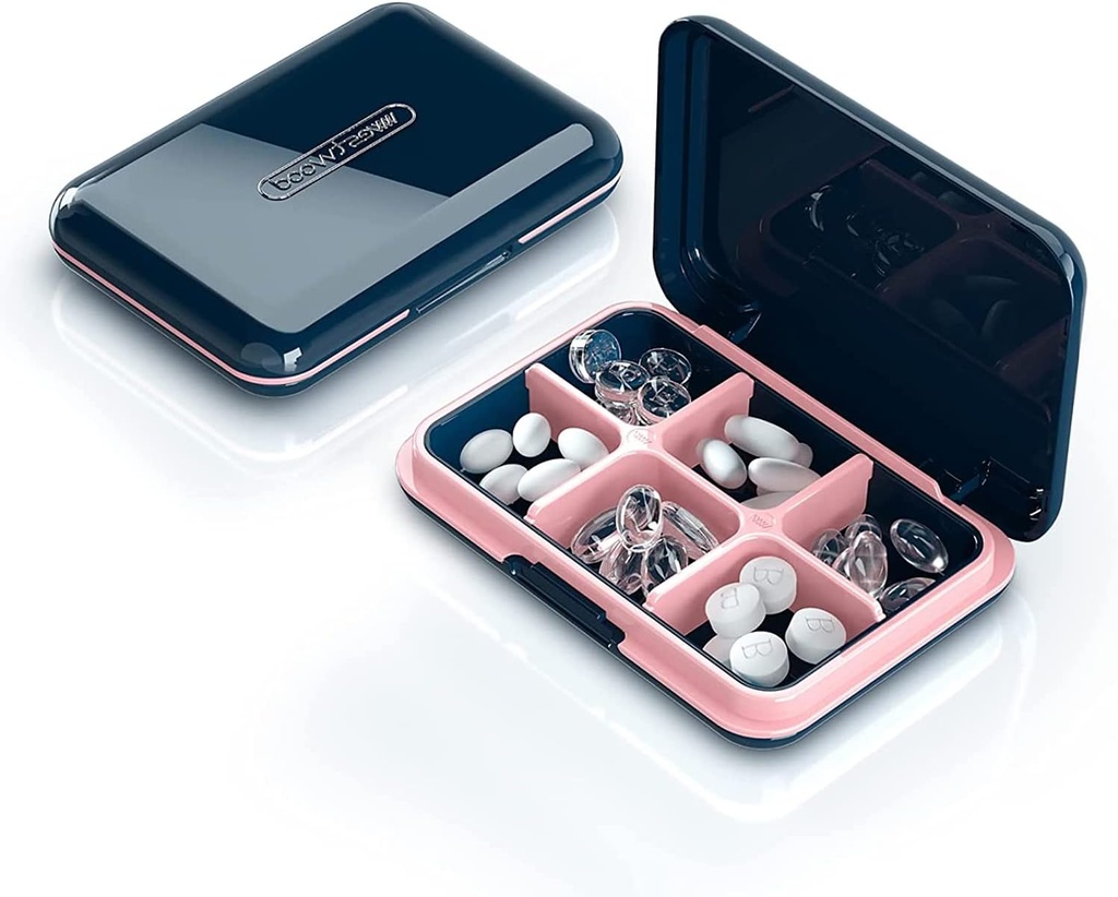 Organisateur quotidien de pilules, boîte à pilules pour la purse - Cas de pilules de voyage Dtouayz, supplément de vitamine et distributeur de médicaments Imperméable 6 Porte-médicaments du compartiment, grand contenant hebdomadaire de pilules