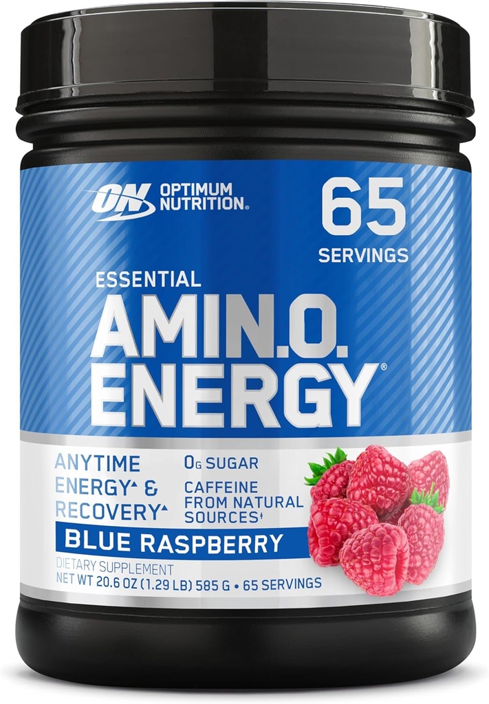 Optimum Nutrition Amino Energy - Pré-entraînement avec du thé vert, BCAA, acides aminés, Keto amical, extrait de café vert, poudre d'énergie - framboise bleue, 65 portions (paquetage mai Vary)